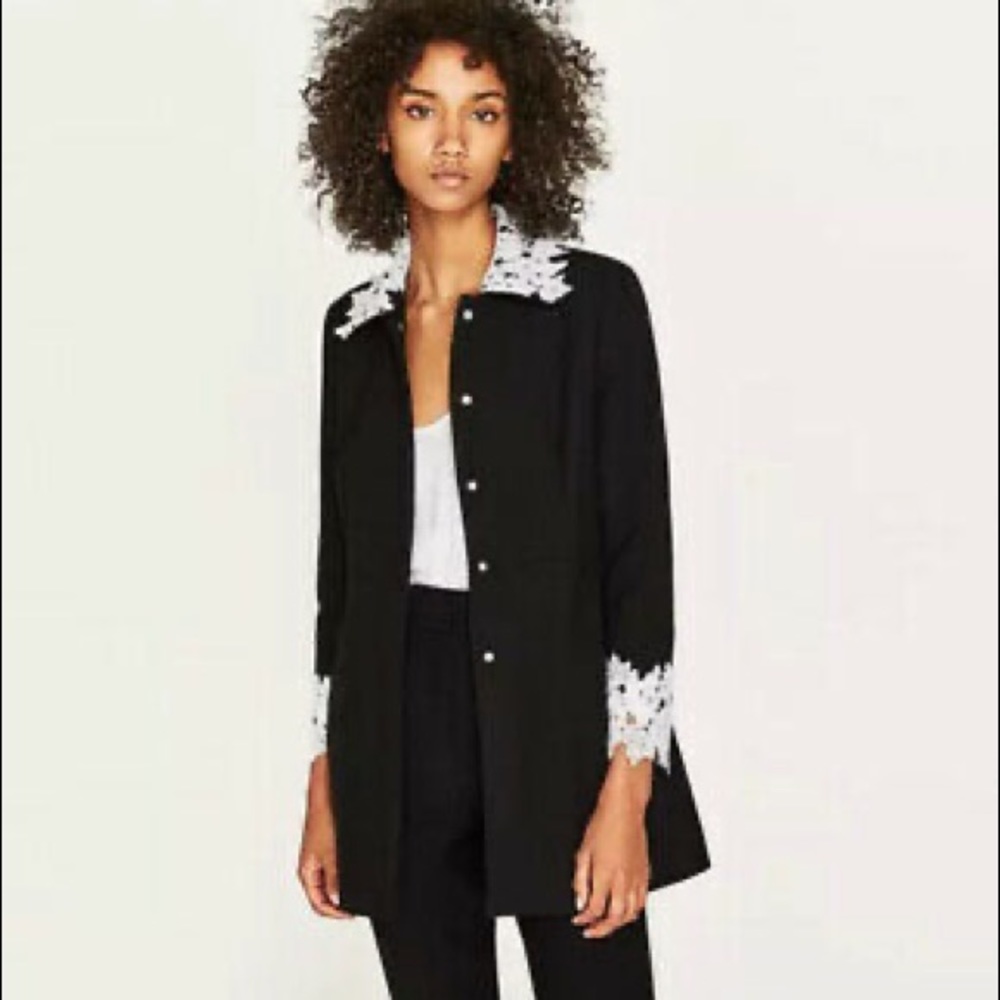 Zara Lace Trimmed Coat - Size XS